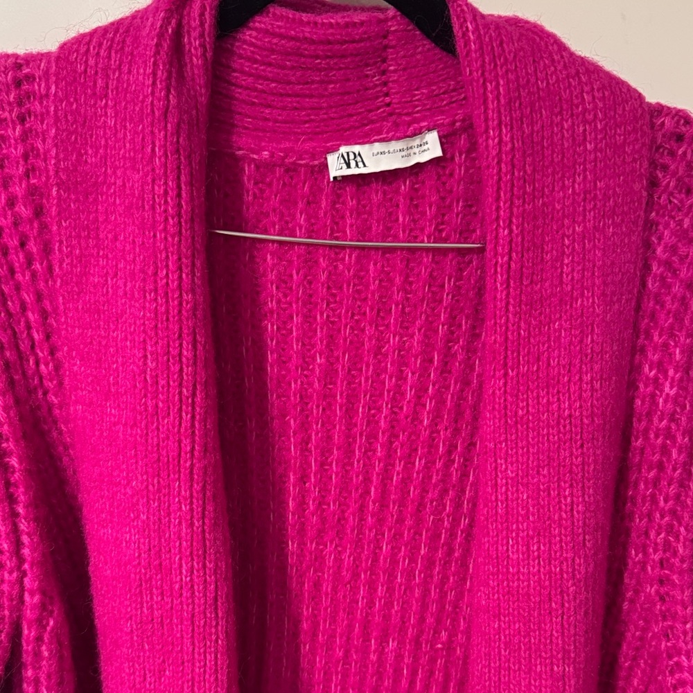 ZARA Women's Pink Long Cardigan Sweater/Coat XS-S - Picture 3 of 6